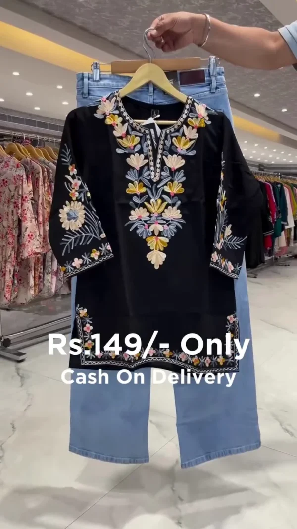 Black Rayon Chikankari Embroidered Kurti