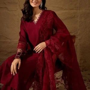 Maroon Silk Embroidered Kurta Set