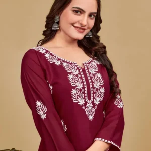 Women's Rayon Chikankari Short Kurti