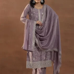 Lavender Embroidered Kurta Set with Dupatta