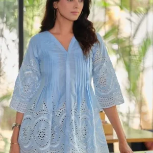 Women's Chikankari Ruffle Cotton Tunic