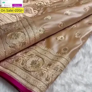 Silk Saree with Gold Bead Cutwork Border