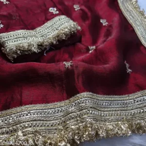 Maroon Georgette Saree with Lace Border