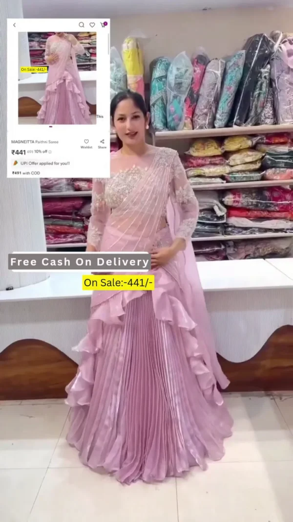Boutique Style Faux Georgette Sequin Work Ruffle Lehenga Set