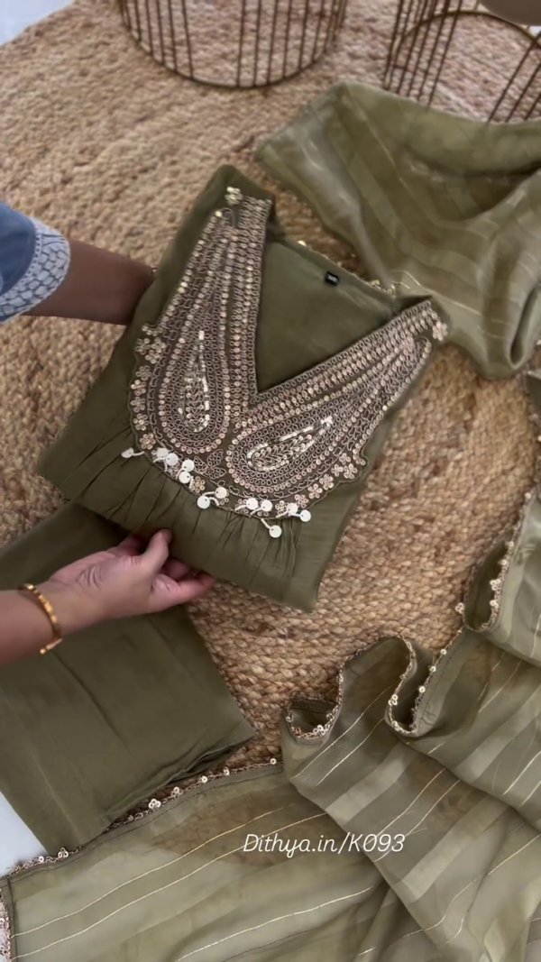 Olive Green Georgette Anarkali Suit Set