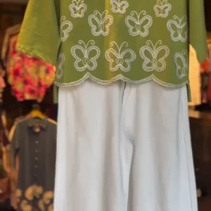 Women's Olive Green Embroidered Crop Top Set
