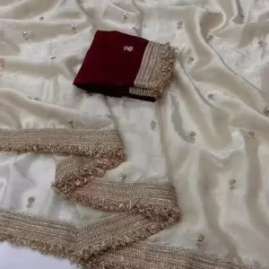 Dual-Shade Satin Saree with Embroidery