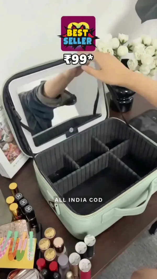 Portable Makeup Organizer Train Case with LED Lighted Mirror