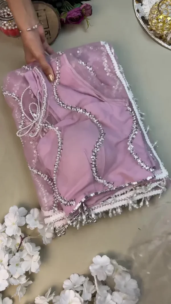 Pink Georgette Embroidered Saree