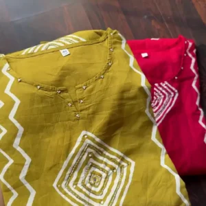 Mustard Pink Cotton Kurti Set with Gota Work