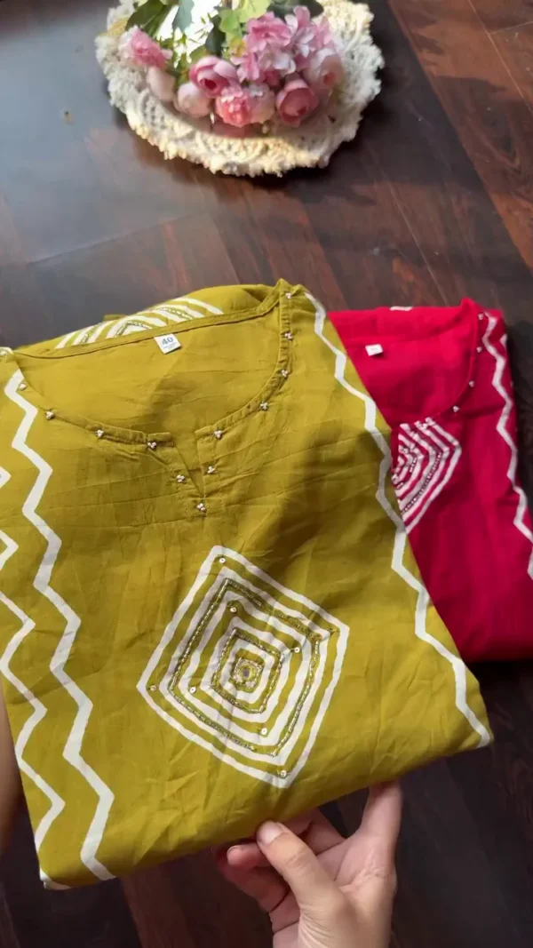 Mustard Pink Cotton Kurti Set with Gota Work