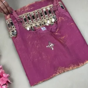 Mauve Tissue Silk Co-ord Set with Mirror Work