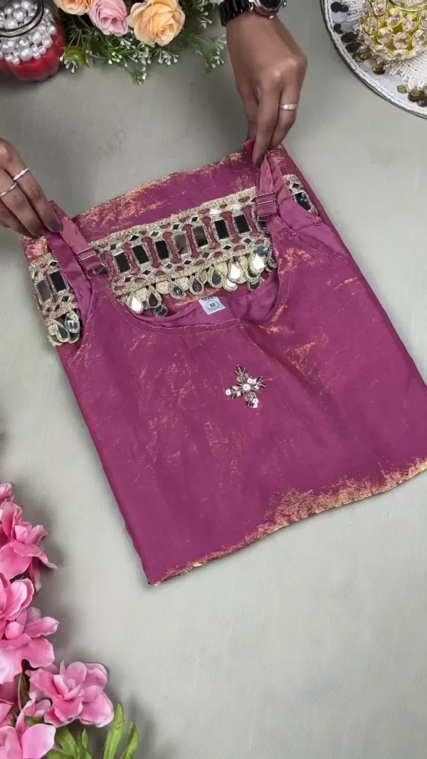 Mauve Tissue Silk Co-ord Set with Mirror Work