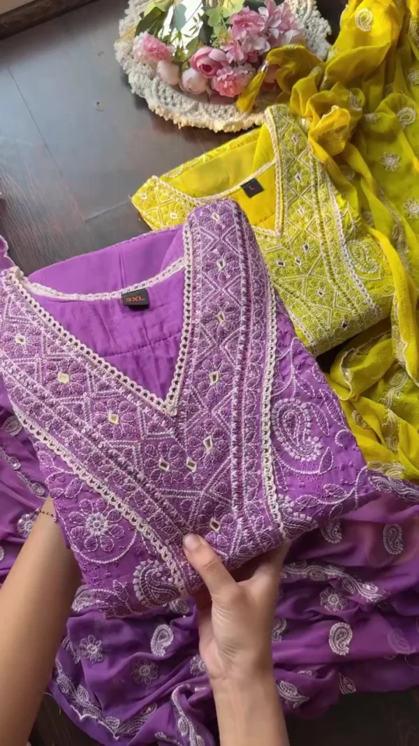 Georgette Anarkali Set with Chikankari Work