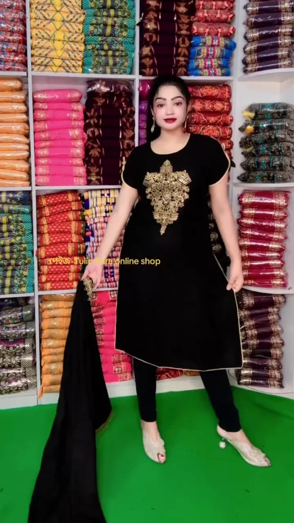 Black Georgette Kurti Set with Gold Embroidery