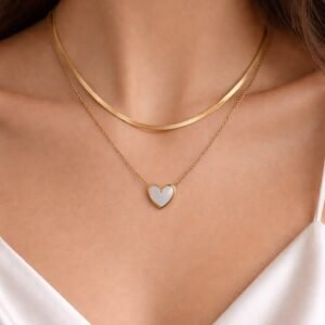 Layered Gold Herringbone Heart Necklace