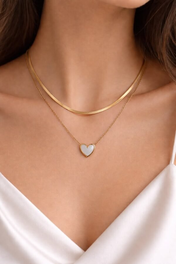 Layered Gold Herringbone Heart Necklace