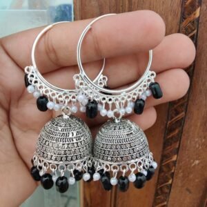 Silver Oxidized Jhumka Hoop Earrings