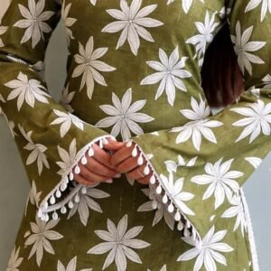 Olive Green Floral Embroidered Bell-Sleeve Top