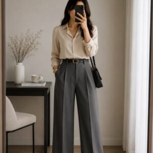 Pleated Wide-Leg Workwear Set