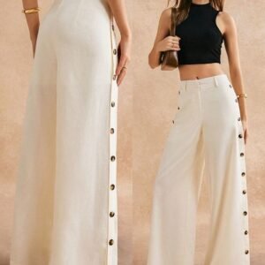 High Waist Lace Up Wide Leg Trousers