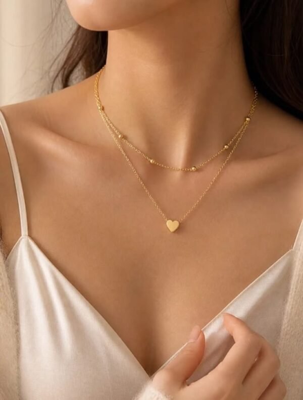 Layered Gold Heart Pendant Necklace
