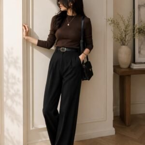 Classic High-Waist Black Wide-Leg Trousers