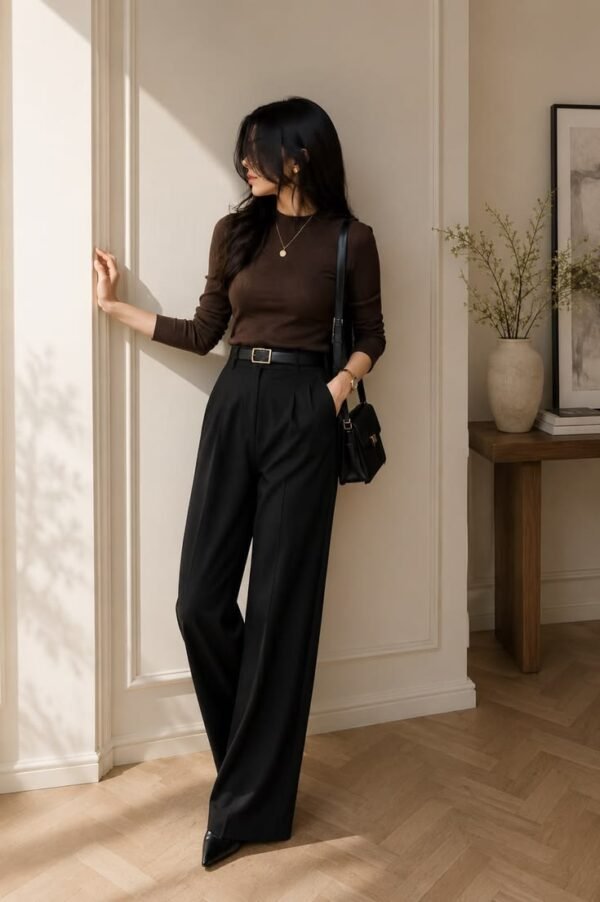 Classic High-Waist Black Wide-Leg Trousers