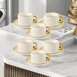 Ribbed Glass Teacup & Saucer Set