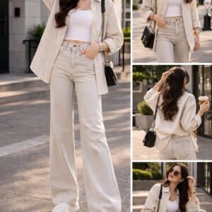 Classic Beige Wide Leg Jeans