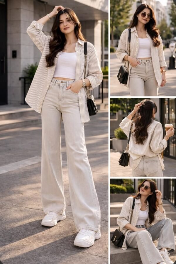 Classic Beige Wide Leg Jeans