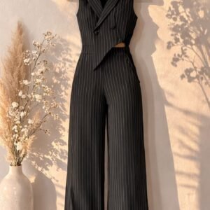 Chic Pinstripe Vest & Wide-Leg Trouser Set