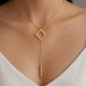 Gold Geometric Diamond Lariat Bar Necklace