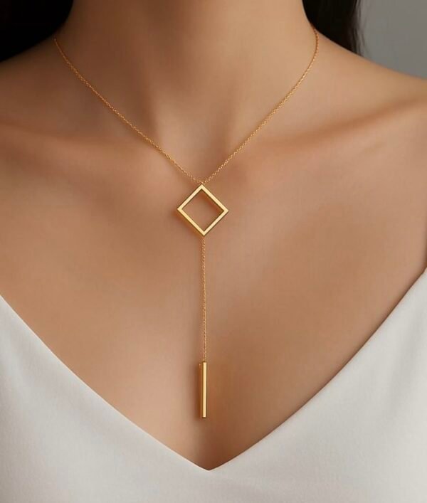 Gold Geometric Diamond Lariat Bar Necklace