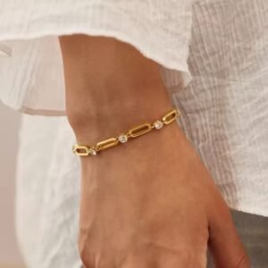 Gold Paperclip Chain CZ Bracelet