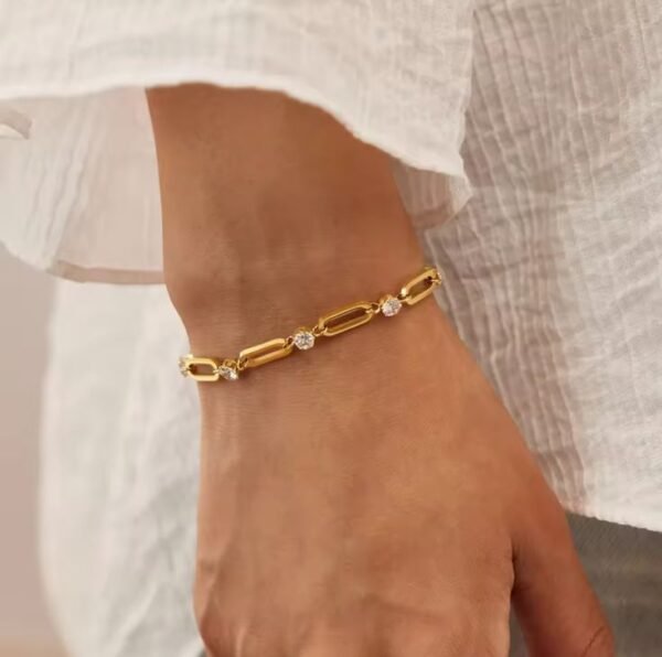 Gold Paperclip Chain CZ Bracelet
