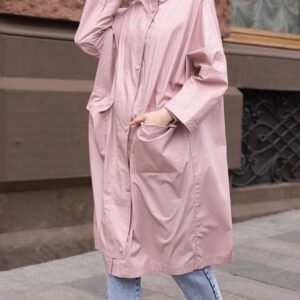 Oversized Pink Hooded Trench Coat