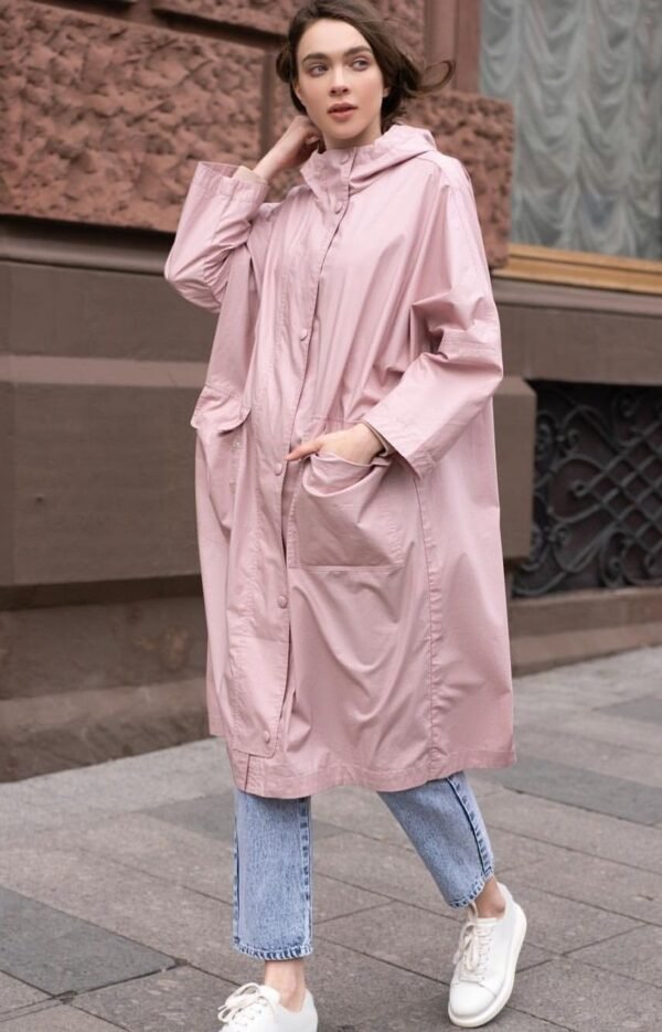 Oversized Pink Hooded Trench Coat