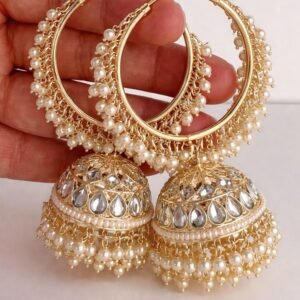 Golden Bali Hoop Pearl Jhumka Earrings