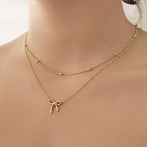Layered Gold Bow Pendant Necklace Set