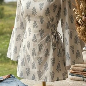 Floral Bell-Sleeve Wrap Mini Dress