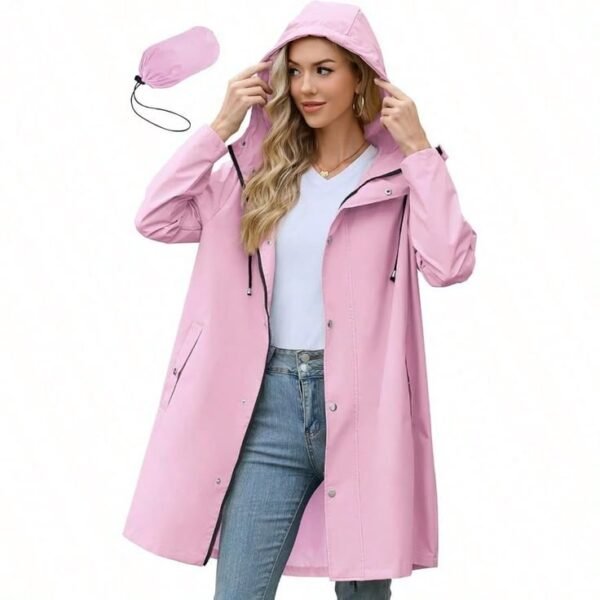Women's Pink Hooded Packable Rain Jacket