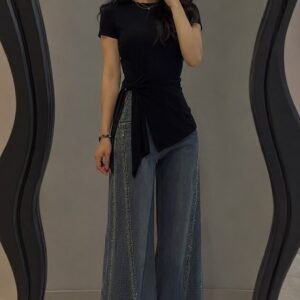 Shimmer Panel Wide Leg Jeans