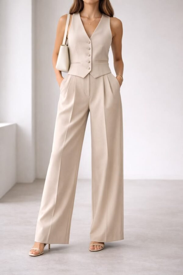 Beige Tailored Vest & Trouser Set