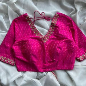 Magenta Embroidered Silk Blouse