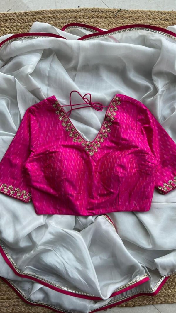 Magenta Embroidered Silk Blouse