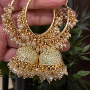 Pearl Beaded Gold Jhumki Hoop Earrings