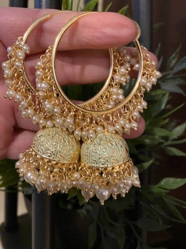 Pearl Beaded Gold Jhumki Hoop Earrings