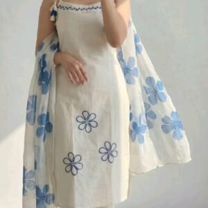 Ivory Blue Floral Print Kurta Set