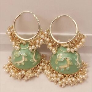 Mint Green Pearl Jhumka Hoop Earrings